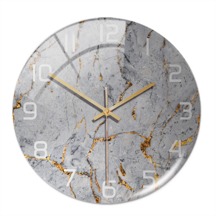 Horloge murale Ø30 cm, silencieuse et ronde, en acrylique, motif marbre sophistiqué.