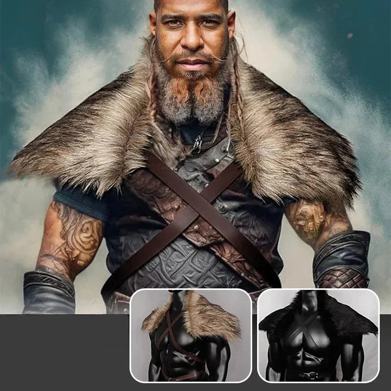Accessoire de déguisement: cape viking homme avec sangle, fausse fourrure. Idéal pour reconstitution historique, cosplay, festival.