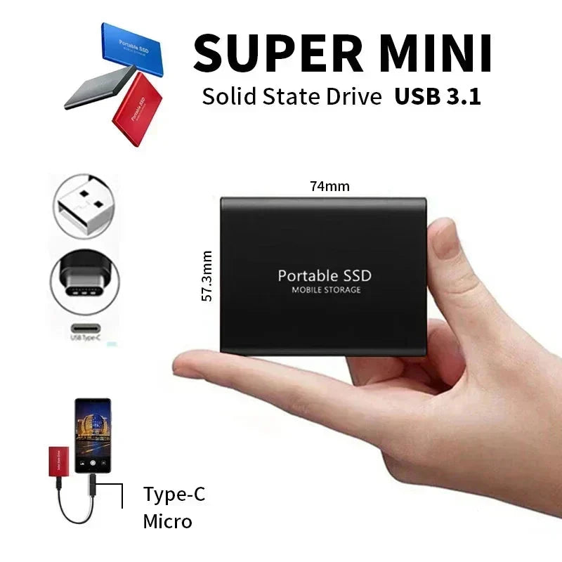 Boîtier SSD externe USB-C 128 Go ultra-rapide, solution de stockage portable et compacte pour professionnels.