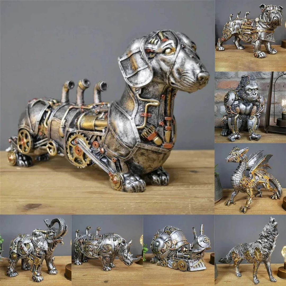 Sculpture animale steampunk unique, ornement décoratif industriel chic pour collectionneurs d'art.