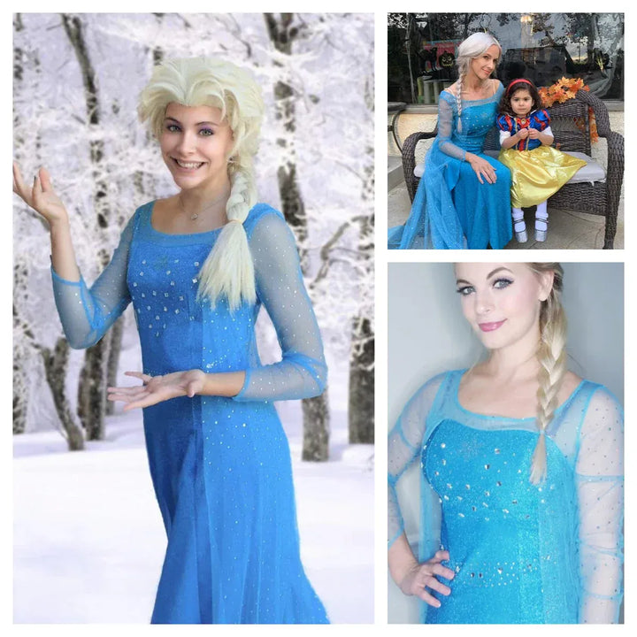 Élégante robe de soirée déguisement femme bleu ciel scintillante, parfaite pour bal costumé ou fête.