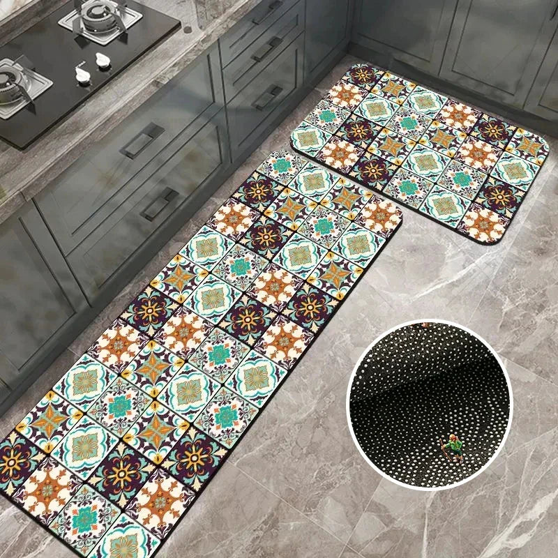 Lot de tapis cuisine antidérapants, facile entretien, style contemporain pour maison sécurisée.