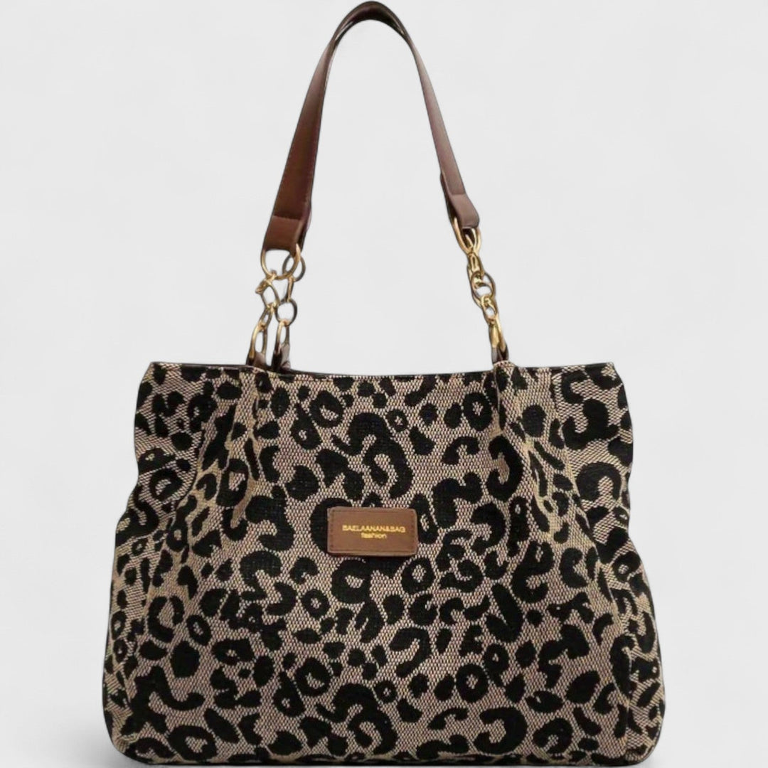 Sac shopping femme toile léopard grand format avec bandoulière, idéal quotidien.