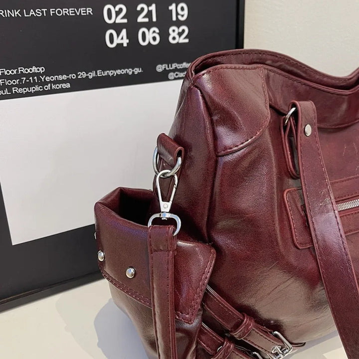 Sac en cuir PU vintage pour lycéenne, grand format, pratique, design tendance.