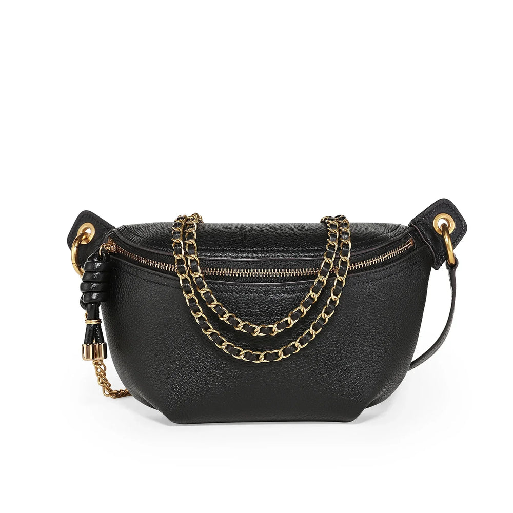 Sac banane femme en cuir marron, style tendance, idéal comme sac bandoulière quotidien, maroquinerie.