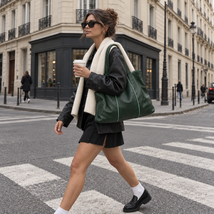 Sac à main femme en cuir véritable noir, grand cabas Sofia, idéal pour l'épaule, spacieux.