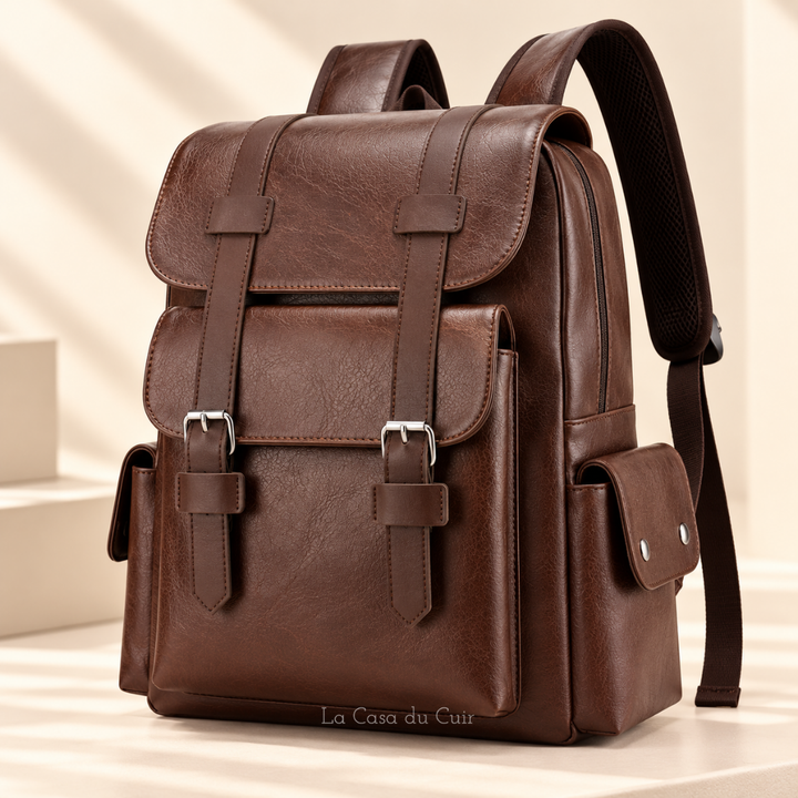 Sac à dos homme élégant en cuir PU, pour un look sophistiqué au travail, en voyage ou à l'université.