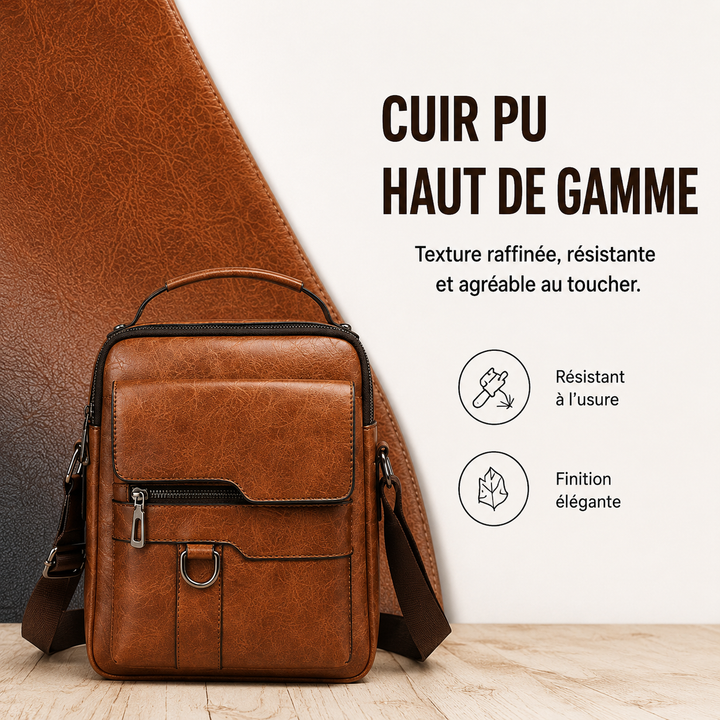 Accessoire mode : sac bandoulière noir en cuir PU, idéal pour homme et femme.