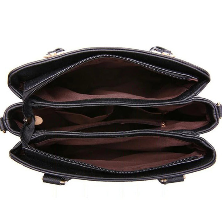 Sac bandoulière chic, grand compartiment, poche intérieure, cuir de qualité, usage quotidien pratique.