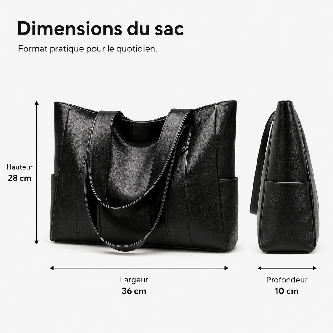Sac de travail fourre-tout grand format en cuir pour femmes, spacieux et chic avec poches intérieures.