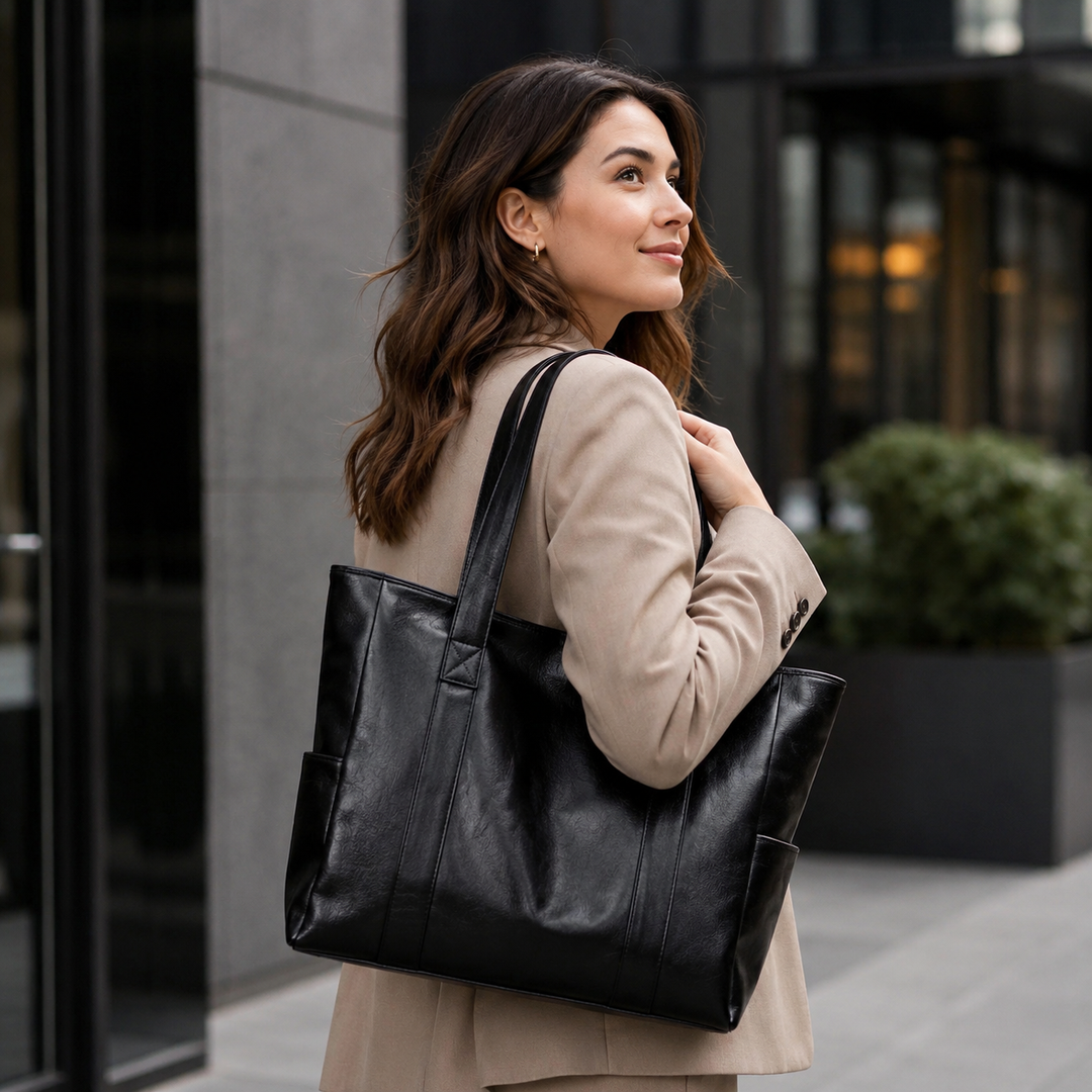 Sac fourre-tout en cuir pour femmes, grand, avec bandoulière réglable et poches, pour un usage quotidien.