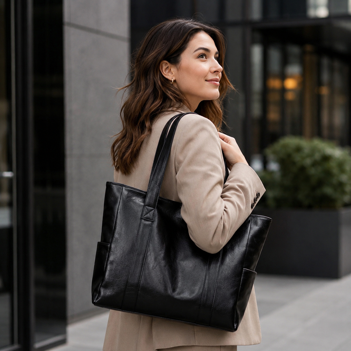 Sac fourre-tout en cuir pour femmes, grand, avec bandoulière réglable et poches, pour un usage quotidien.