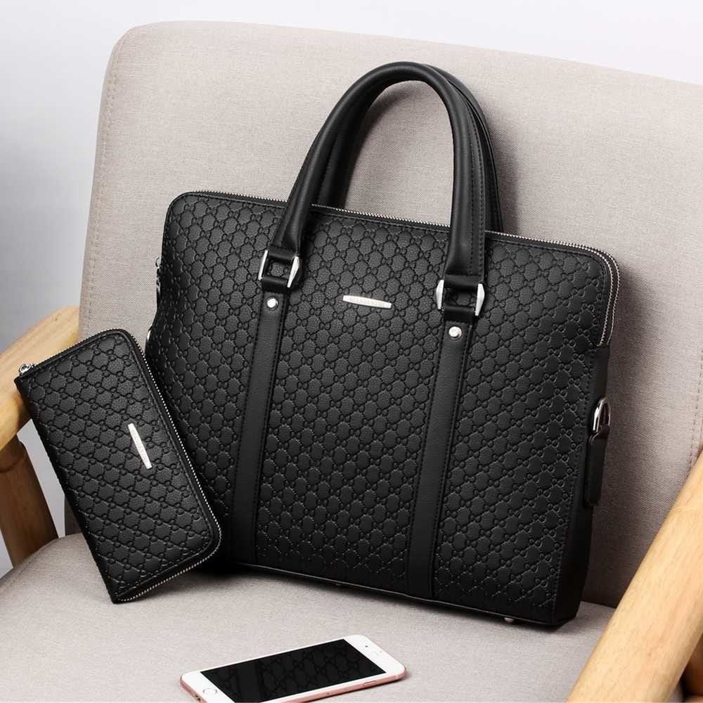 Sacoche ordinateur homme élégante en cuir PU noir, idéale pour le travail et le business, pour portable.