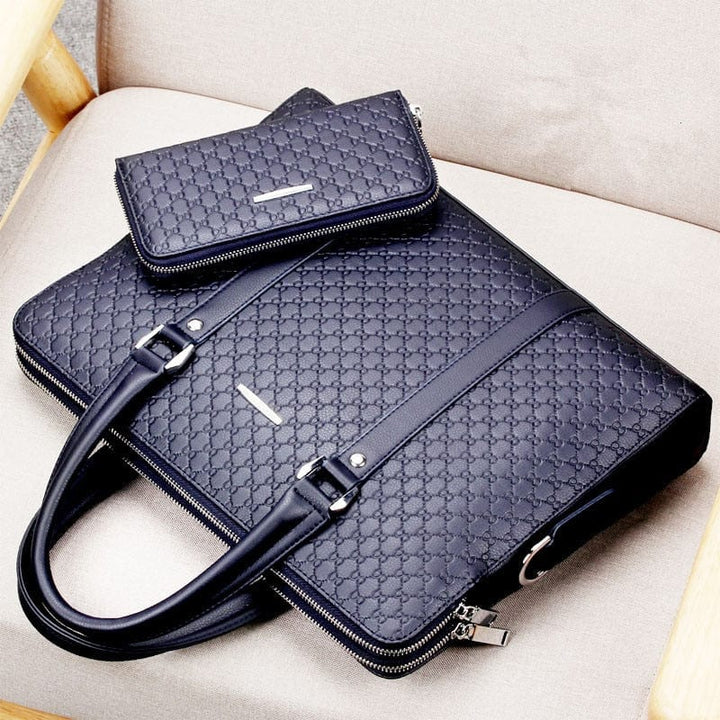 Sac business 15 pouces en cuir PU bleu pour homme, sacoche ordinateur élégante et fonctionnelle.