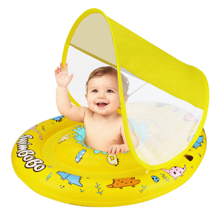 Bouée bébé gonflable colorée avec siège et pare-soleil. Idéale pour les jeux aquatiques d'été. Sécurité optimale.
