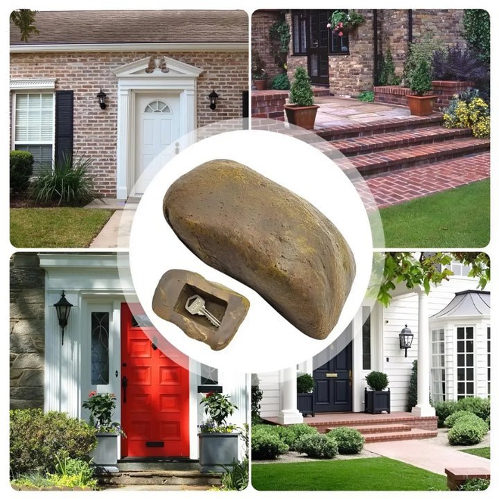 Accessoire jardin astucieux : pierre factice pour un rangement discret et sécurisé des clés et petits trésors à l'extérieur.