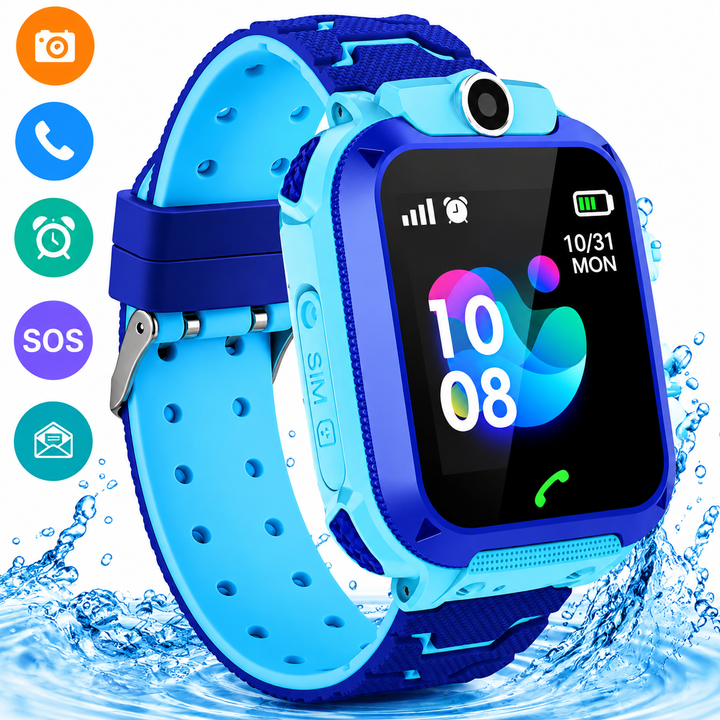 Montre connectée enfant avec bouton SOS d'urgence, alerte rapide aux contacts en cas de besoin.