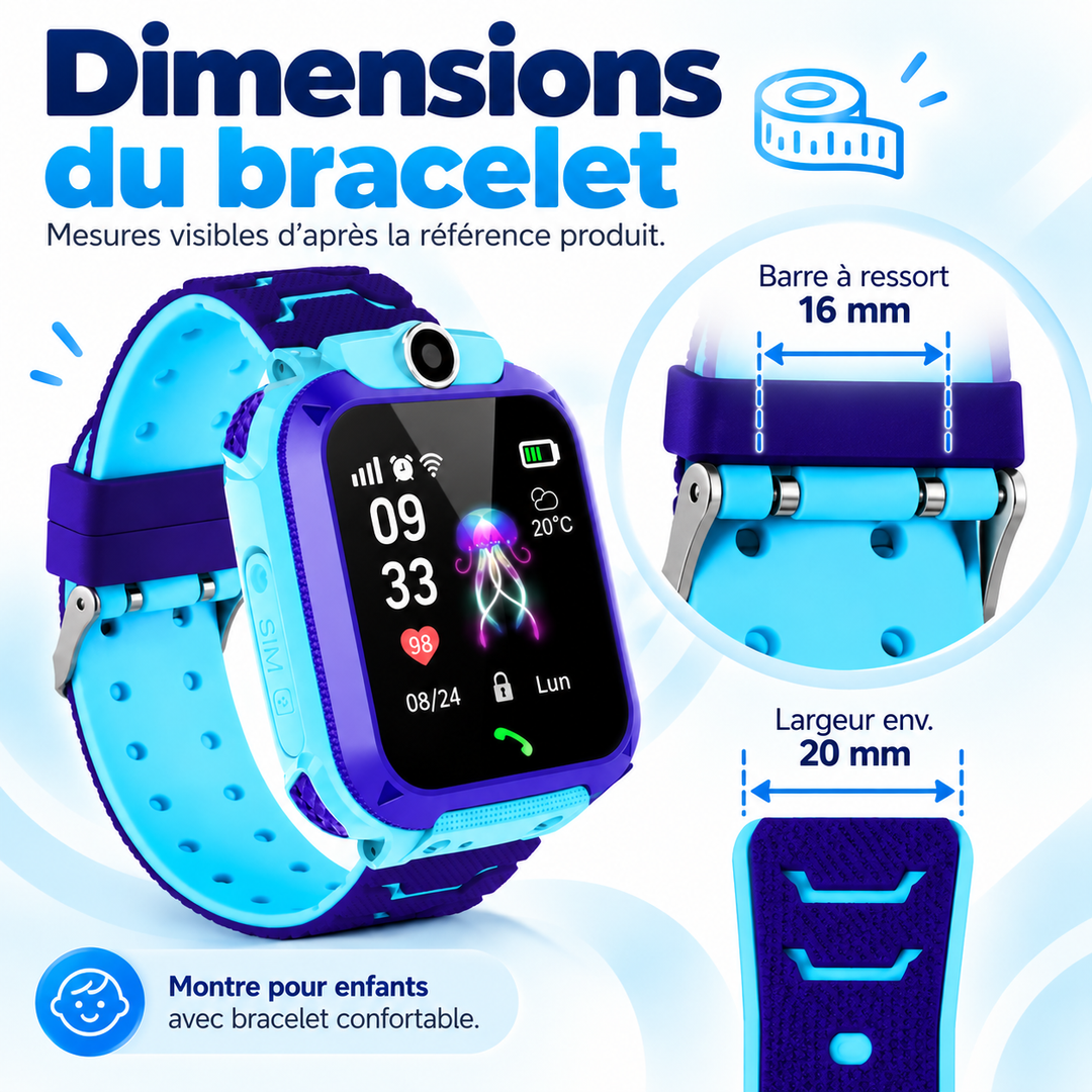 Montre communication enfant, appels bidirectionnels clairs avec contacts autorisés.