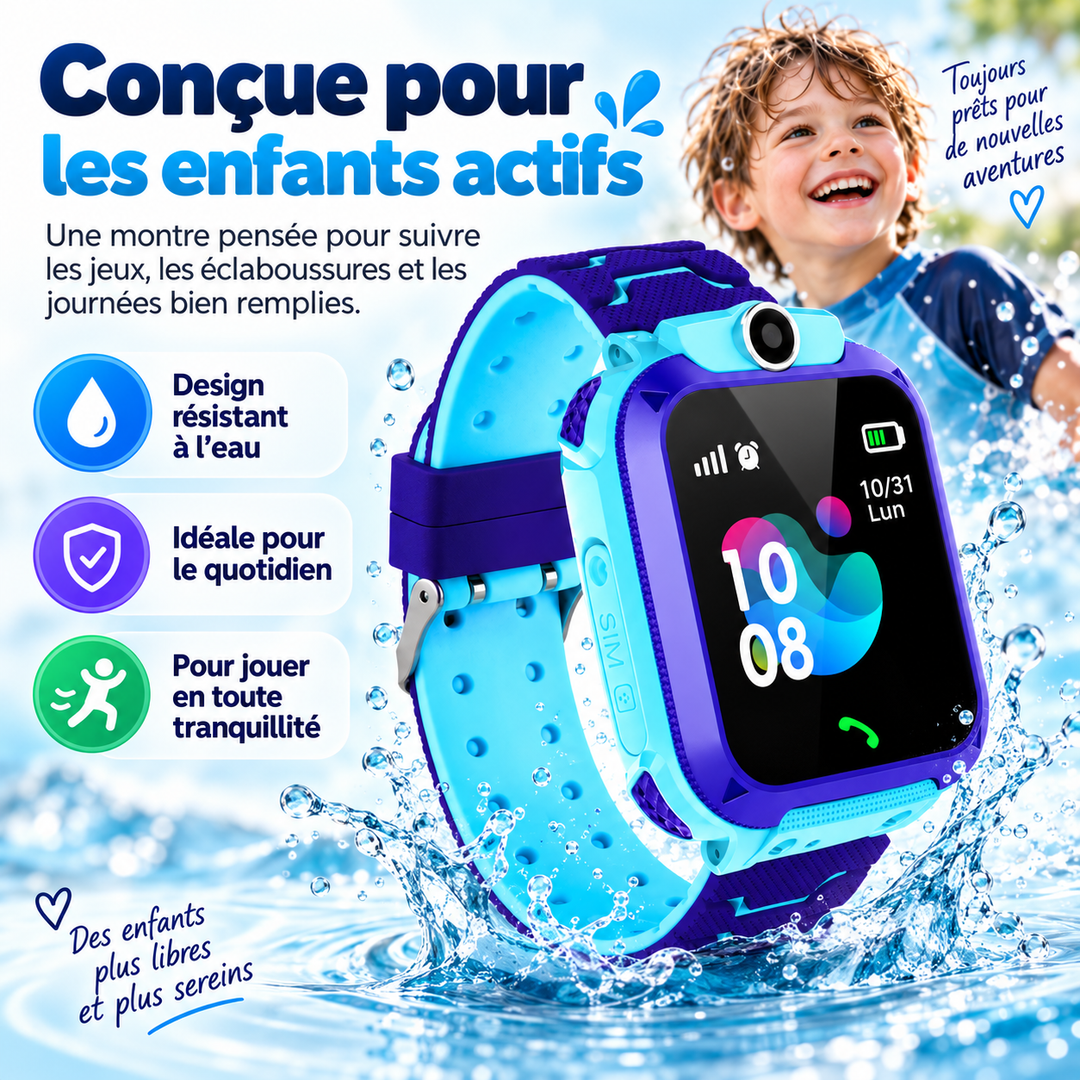 Montre connectée enfant avec appels bidirectionnels, communication facile et rapide avec les proches.