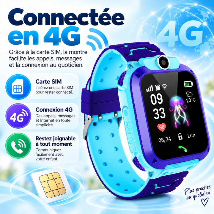 Gadget enfant ludique: montre GPS connectée avec design coloré, technologie portable et interactive.