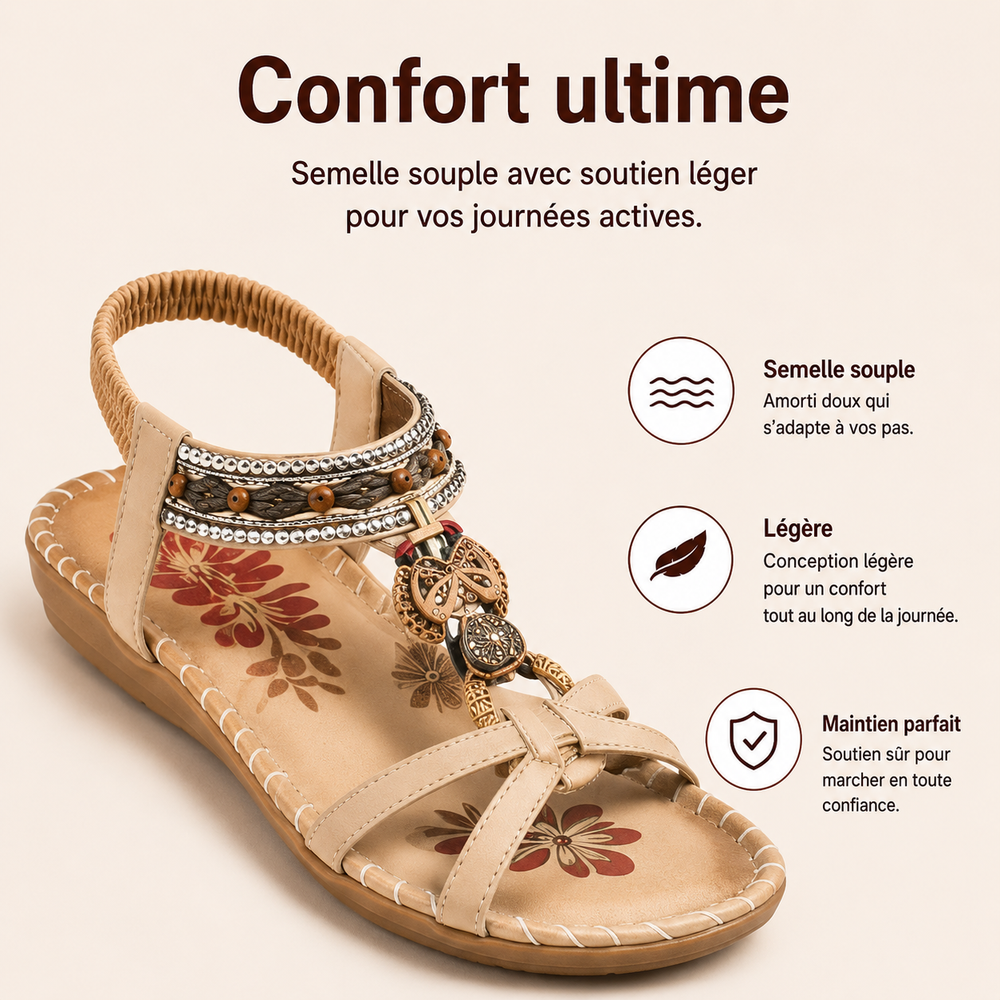 Chaussures d'été femme, sandales confortables avec support orthopédique intégré.