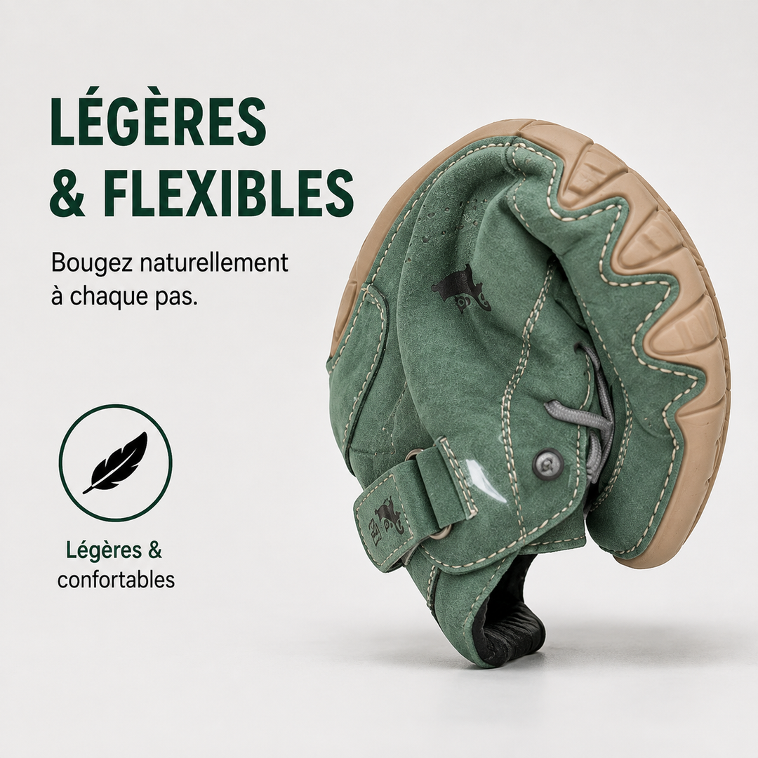 Chaussures souples ergonomiques pour un confort pieds nus, idéales pour la marche et activités extérieures.