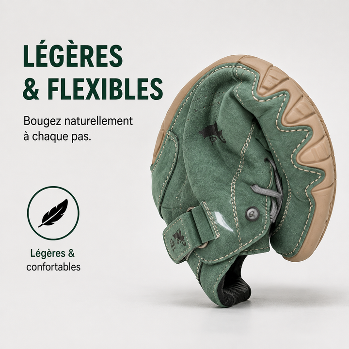 Chaussures souples ergonomiques pour un confort pieds nus, idéales pour la marche et activités extérieures.