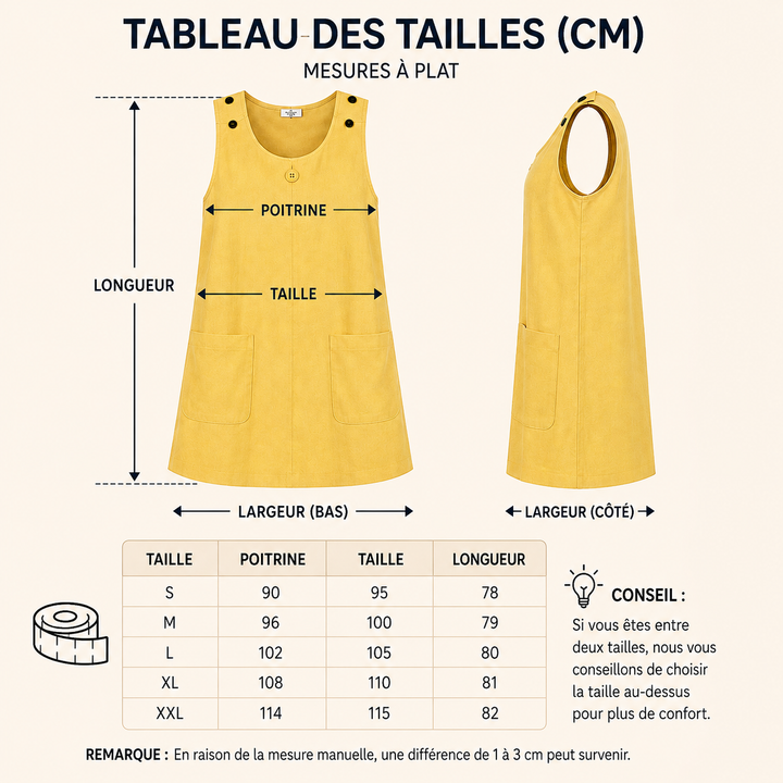 Robe femme polyvalente, sans manches, idéale pour l'été, élégante et très confortable.