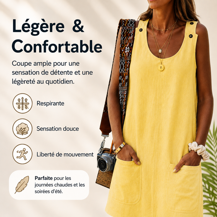 Robe décontractée femme sans manches, élégante et confortable, indispensable pour la mode estivale.