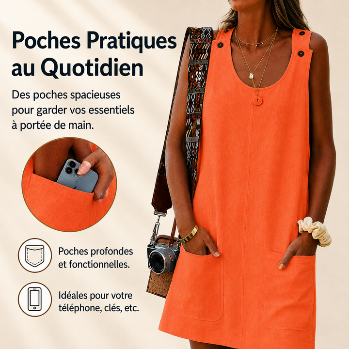 Robe femme estivale sans manches Sarando, polyvalente et élégante, assurant un confort optimal.