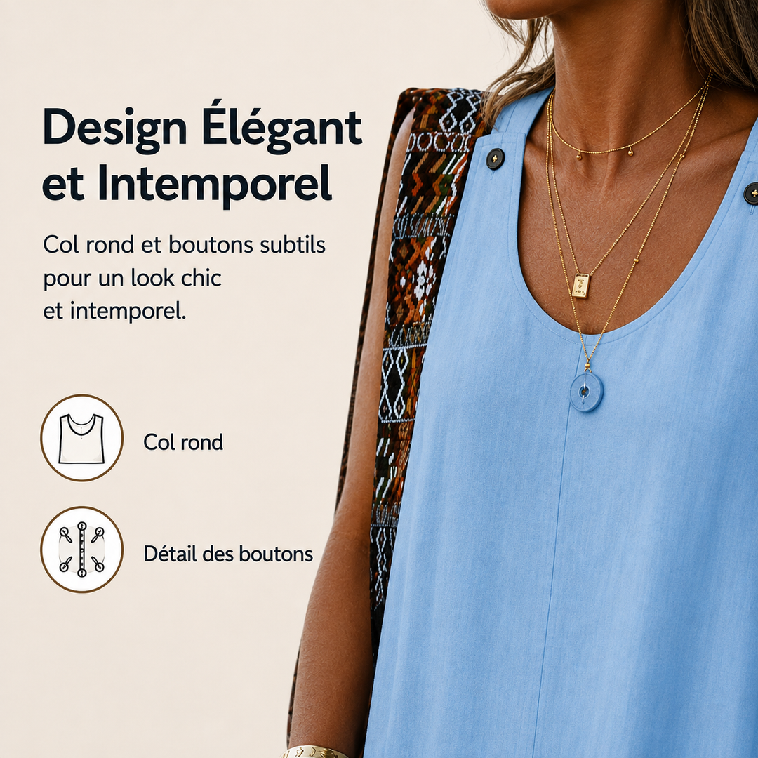 Confortable robe d'été femme, style décontracté chic, avec poches et coupe mini.