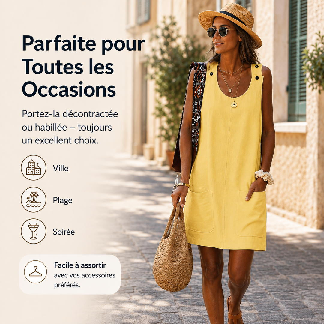 Élégante robe d'été pour femme, sans manches, avec poches, un must-have confortable et mode.
