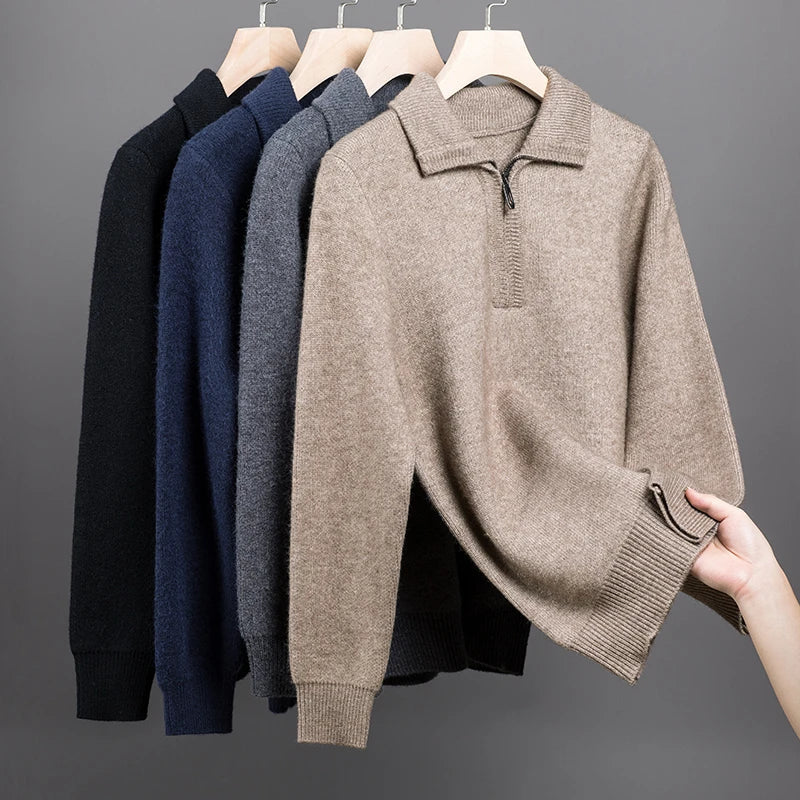 Vêtement homme : pull demi-zip confortable et chaud, parfait pour un style décontracté chic.