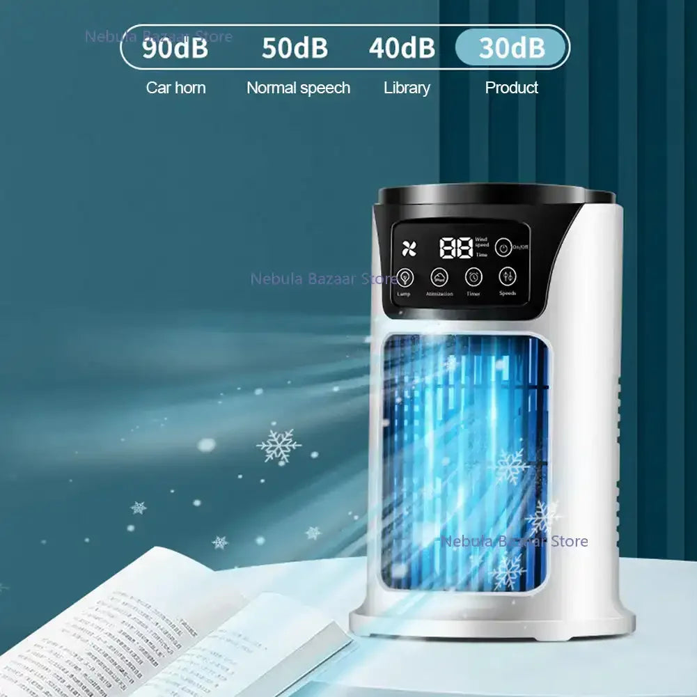 Refroidisseur d'air portable compact, 3-en-1 ventilateur, humidificateur pour bureau ou chambre.