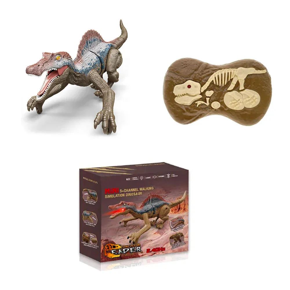 Dinosaure télécommandé interactif avec sons et lumières LED, idéal pour enfants.