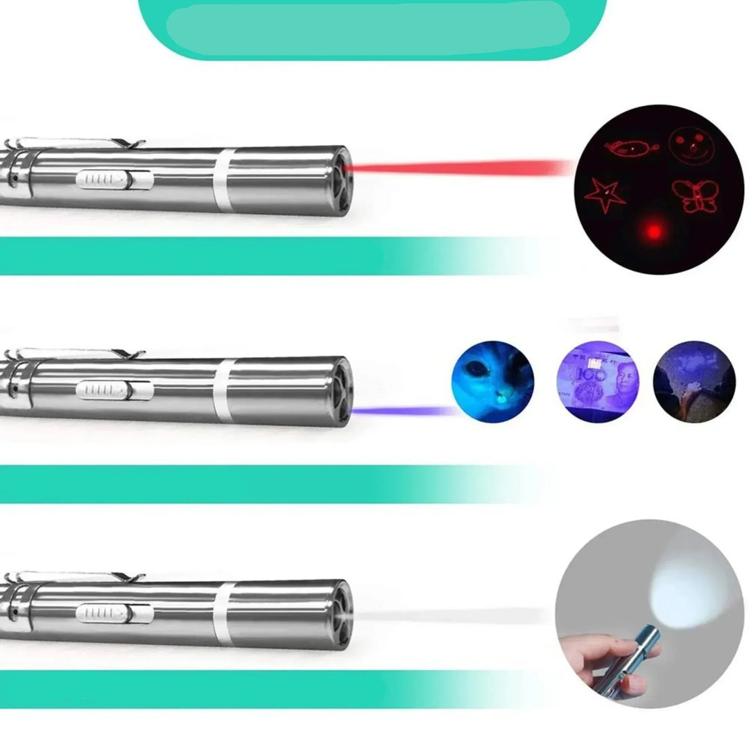 Jouet laser rechargeable USB pour chat, offrant 5 motifs pour un jeu interactif et un exercice stimulant.