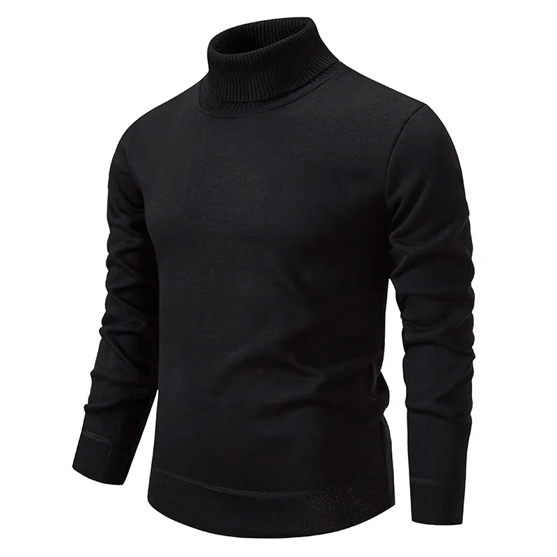 Homme en pull col roulé doux, gris, manches longues. Parfait pour l'hiver, style décontracté chic et mode masculine.