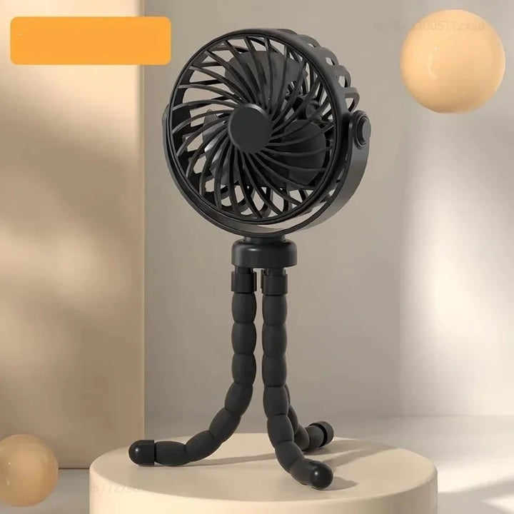 Mini ventilateur USB blanc flexible pour un été confortable. Parfait pour rafraîchir bébé en poussette ou au bureau.