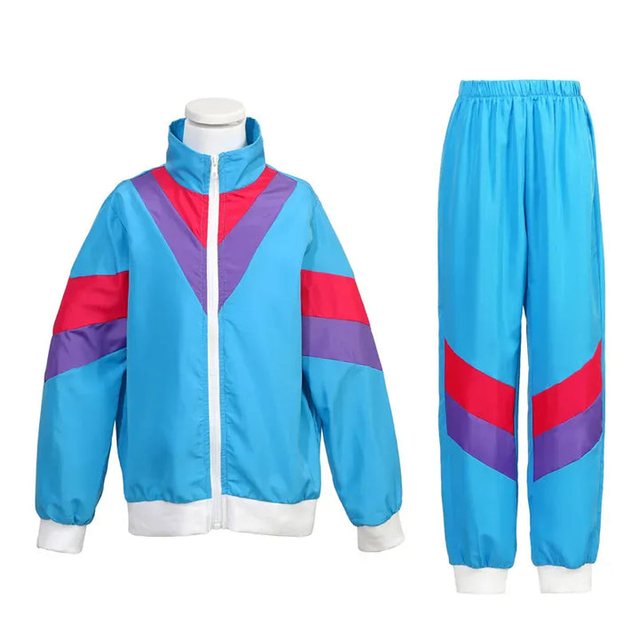 Enfant en costume rétro hip-hop années 80, rose et bleu, pour danse et fête à thème.