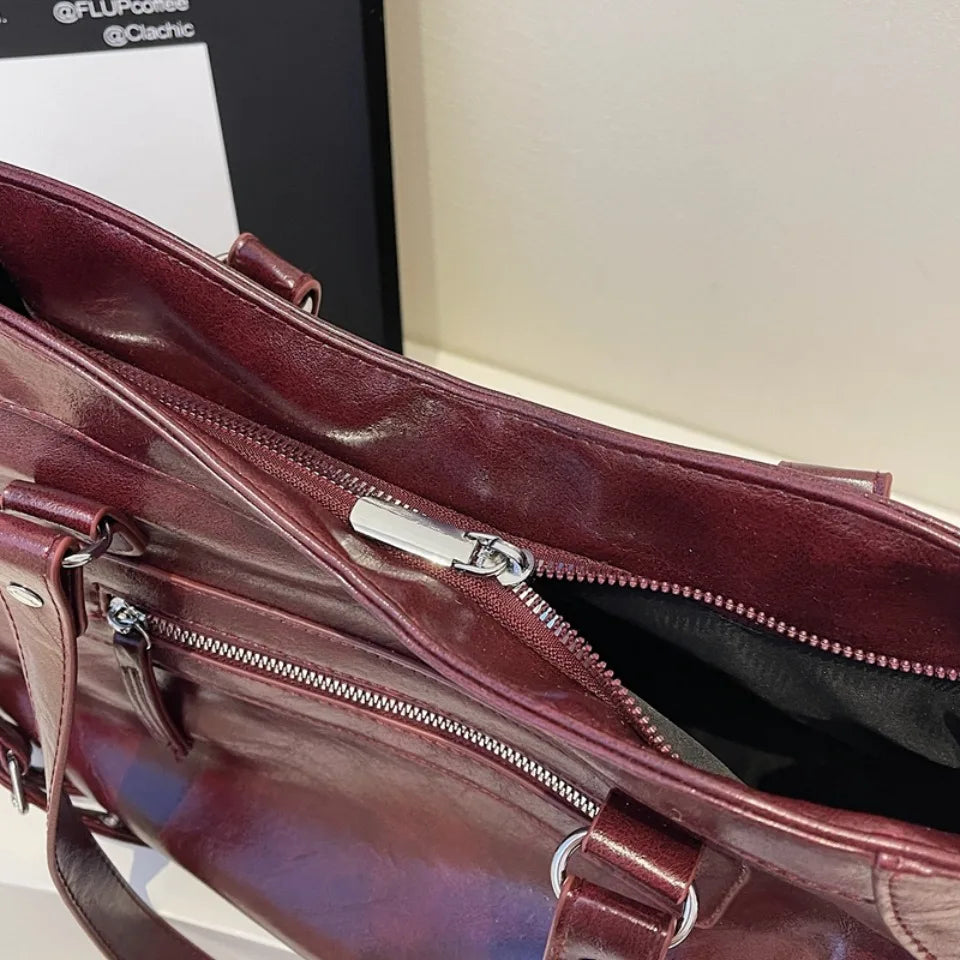Sac chic pour cours, lycéenne ou femme, en cuir PU, grand, style bandoulière tendance.