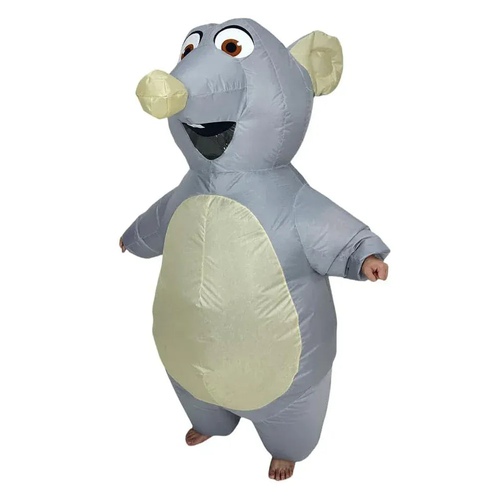Costume gonflable souris drôle pour adulte, parfait pour animer une fête, un événement humoristique ou cosplay amusant.