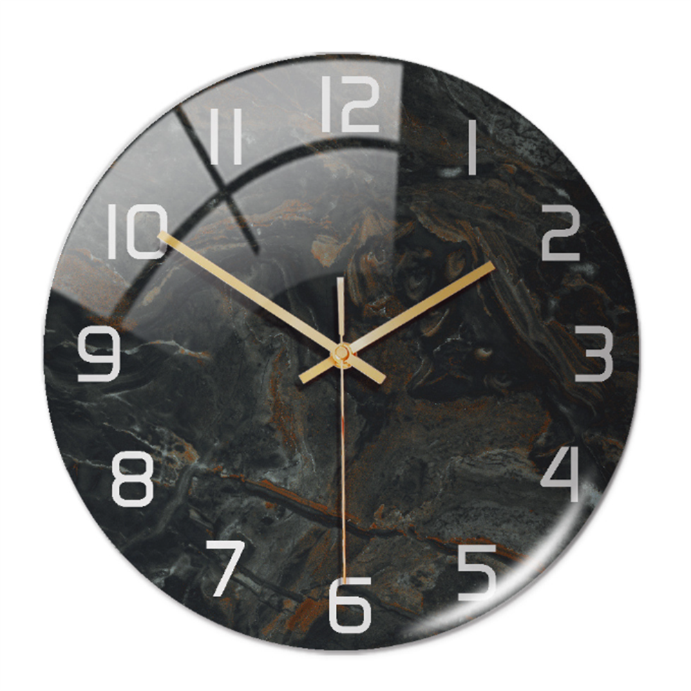 Horloge murale silencieuse Ø30 cm, design marbre gris, s'intègre parfaitement à la décoration.