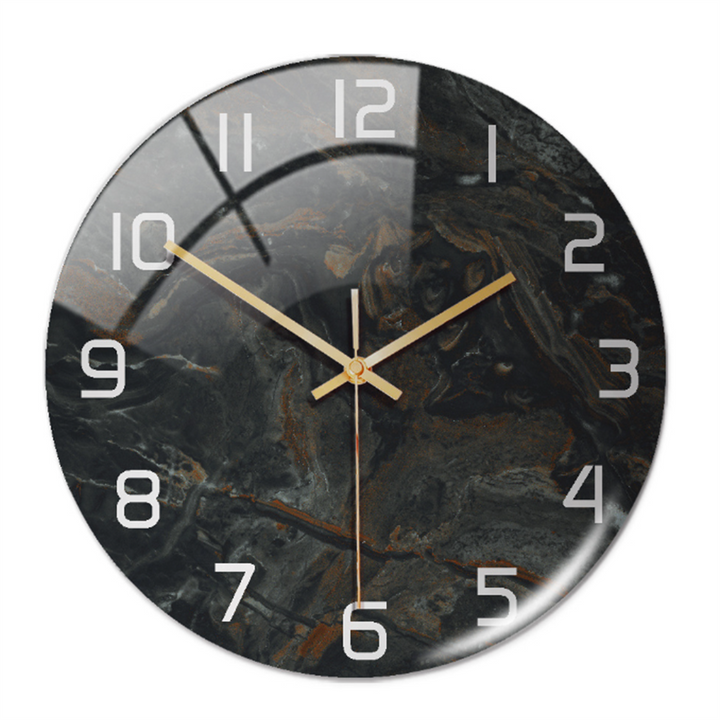 Horloge murale silencieuse Ø30 cm, design marbre gris, s'intègre parfaitement à la décoration.