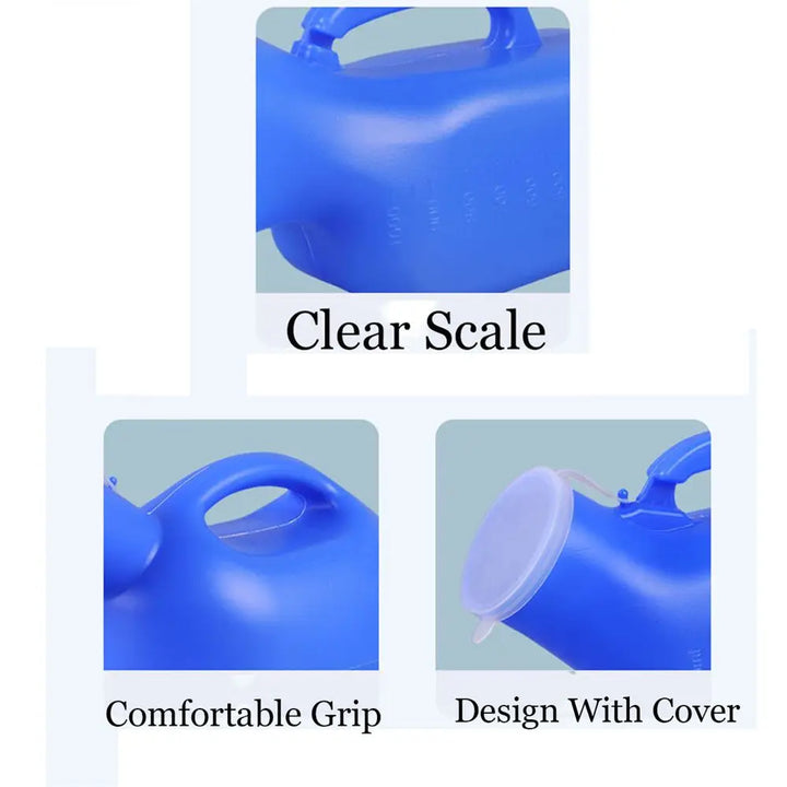 Urinal mobile 1200ml en plastique robuste, conçu pour un confort optimal en voyage et pour une hygiène parfaite.