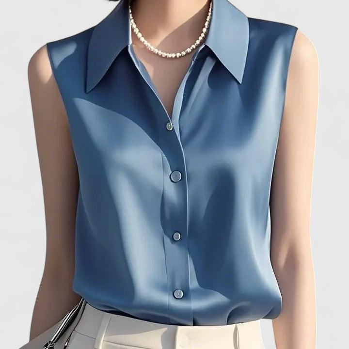 Blouse femme sans manches, coupe raffinée pour un confort élégant au bureau ou pour l'été décontracté.