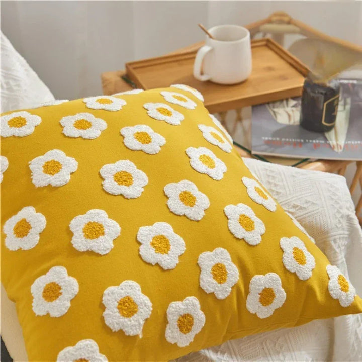 Housse de coussin élégante 45x45 cm, design floral tournesol brodé, parfait pour le salon.