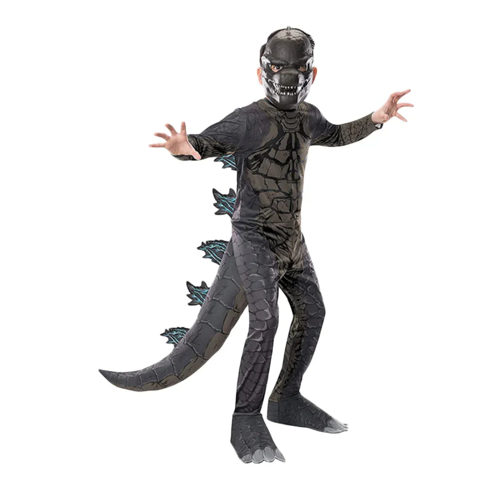Déguisement dinosaure monstre vert pour enfant, idéal pour Halloween, fête costumée et jeu de rôle.