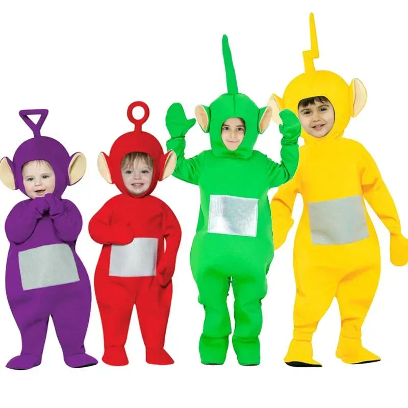 Déguisement Teletubbies jaune enfant unisexe avec capuche molletonnée. Idéal pour carnaval, Halloween, jeu et fête.
