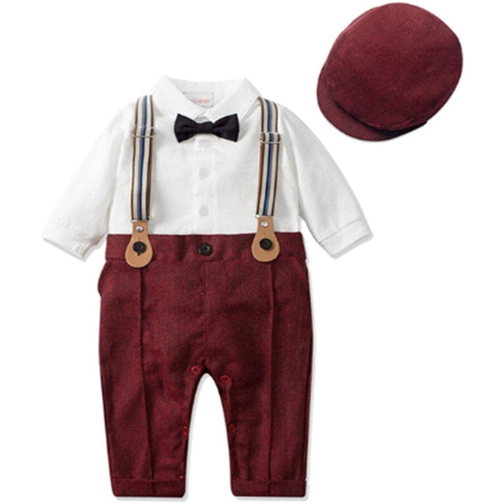 Ensemble Noël vintage garçon en coton doux et élégant. Idéal pour les fêtes de bébé.