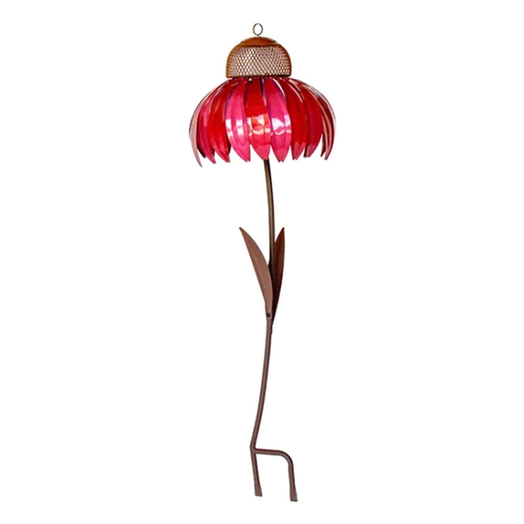 Offrez cette mangeoire florale en acier rouge et bleu. Une décoration de jardin unique qui émerveillera les oiseaux.
